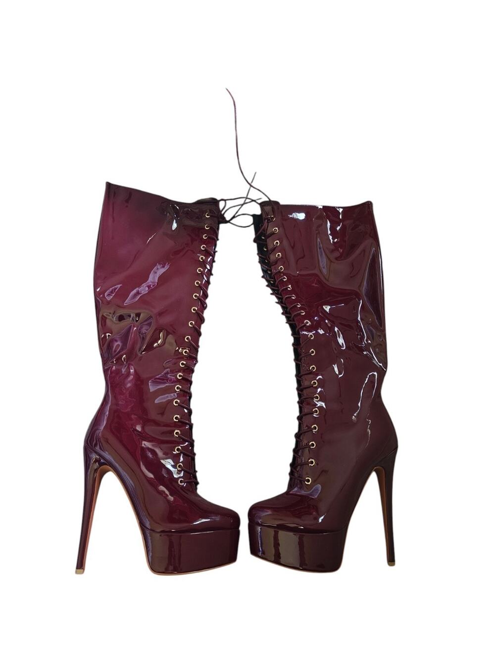 Women's Platform Knee High Stiletto Heels Front Lace Up Side Zip Boots Size 10
